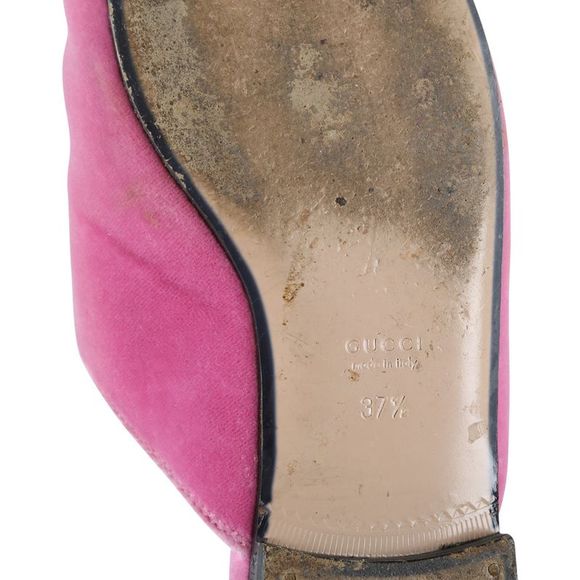 Pre Loved Gucci Pink Velvet Crystal Embellished Horsebit Princetown Mules Flats - Picture 8 of 8